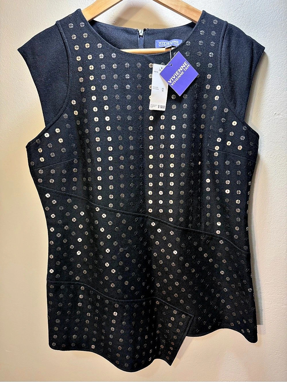 Vivienne Tam Black wool Blouse with sequins Size 12 NWT